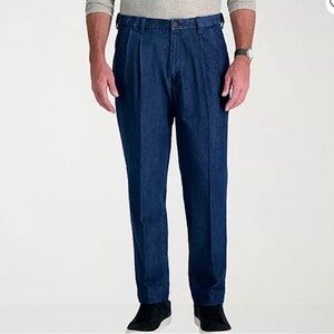 Men's Haggar Premium Stretch Denim Pleated Classic Fit Pants Sz 42X32 NWT